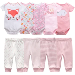 9Pcs Baby Girl/Boy Bodysuits+Pants Outfits