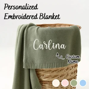 Personalized Knit Baby Name Blanket, 4 Colors Custom Embroidered Name Blanket, Keepsake, Unique Gift