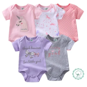 5pcs Girls Short-Sleeve Cotton Onesies